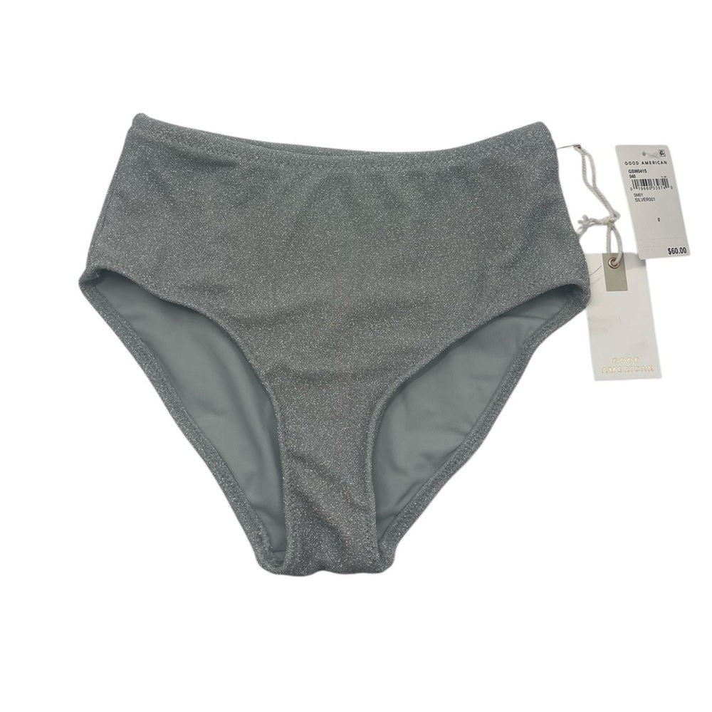NWT Good American Silver Metallic Swim Bikini bottoms 0